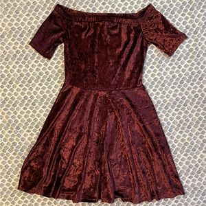 Xhilaration Off The Shoulder crushed Velvet Dress in Burgundy